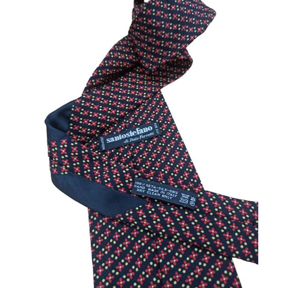 SANTOSTEFANO DI ITALO FERRETTI Navy Floral Silk Tie ITALY 59"/ 4" EC - Picture 9 of 11